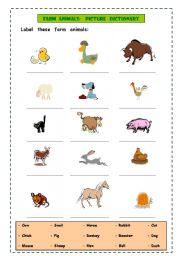 English Worksheet: Farm animals: picture dictionary