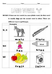 English worksheet: Long Vowel U