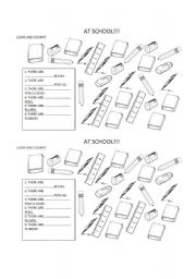 English Worksheet: SCHOOL OBJECTS AND NUMBERS 1-10