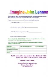 English worksheet: Imagine -John Lennon