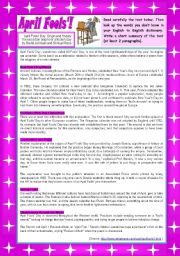 English Worksheet: April Fools! - (origin + famous hoaxes) - comprehension + writing **fully editable, ((4 pages))