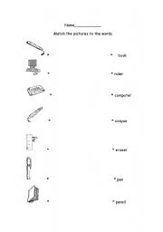 English Worksheet: Classroom object matching