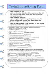 English Worksheet: To-infinitive & -ing form