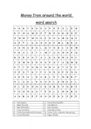 English worksheet: Money from around the world wordsearch