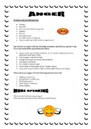 English worksheet: anger