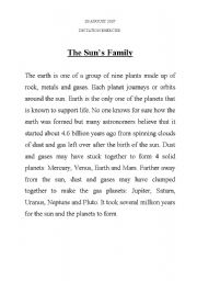 English Worksheet: THE SUNS FAMILY - Dictation Exercise
