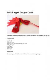 English Worksheet: Sock Puppet Dragon Craft