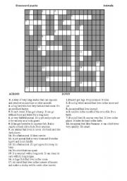English Worksheet: Animals crossword puzzle with Key