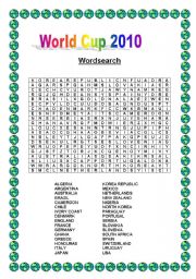 World Cup 2010 Wordsearch