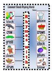 English Worksheet: Consonant Blends Rhyming Words