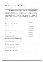 English Worksheet: Reading about daily routine