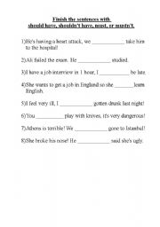 English Worksheet: Should Have / Must