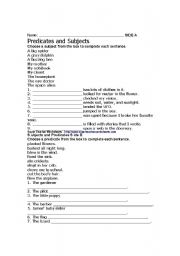 English Worksheet: subject and predicate