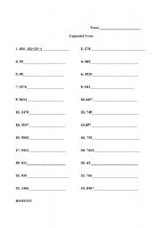 English Worksheet: Expanded Form