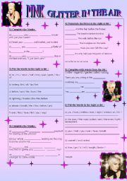 English Worksheet: Song: Pink Glitter in the air