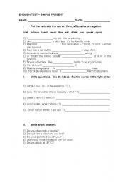 English worksheet: Simple Present Test