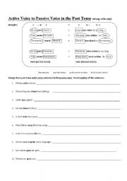 English Worksheet: Active Voice to Passive Voice in the Past Tense (strong verbs only)
