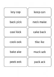 English worksheet: K and G Pronunciation Cards (48 Cards in all)