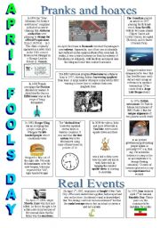 English Worksheet: April Fools Day Pranks and Hoaxes