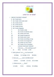 English Worksheet: LEXICAL TEST: DO OR MAKE