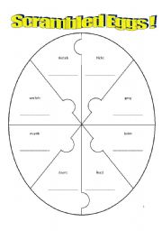 English Worksheet: Scrambled Eggs! (2 egg puzzles with 8 words to unscramble on each egg)