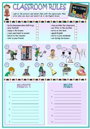 English Worksheet: Classroom rules -- MUST and MUSTNT