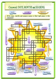 English Worksheet: Days, months and seasons crossword.