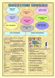 English Worksheet: QUESTION WORDS: WHO / WHERE / WHEN / WHY / HOW / HOW MUCH ...