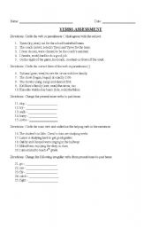 English Worksheet: Verb Review Assessment