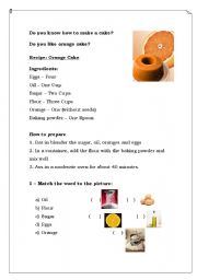 English Worksheet: Recipe - Orange Cake