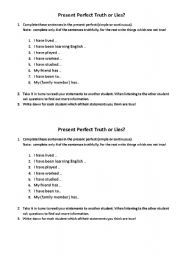 English Worksheet: Truth or Lies speaking activity