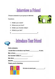 English Worksheet: Interview and Introduce Your Friend