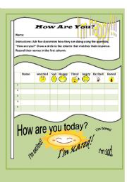 English Worksheet: Feelings Survey: How Are You? 