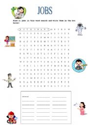 English Worksheet: Jobs wordsearch