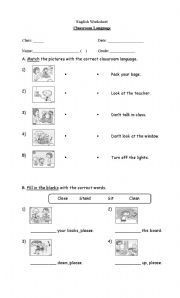 English Worksheet: Classroom Language