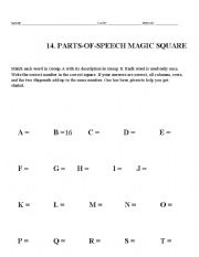 English worksheet: Part of Speech Squares