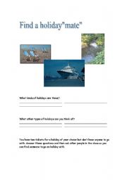 English worksheet: Find a holidaymate