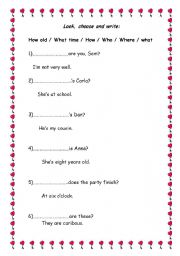 English worksheet: question words