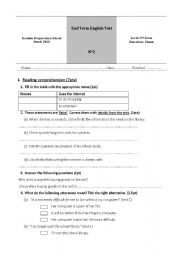 English Worksheet: 9th form end term test 2 (part2)