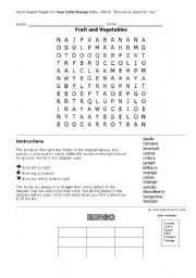 English worksheet: FRUIT AND  VEGETABLES