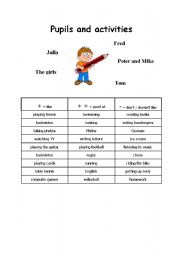 English worksheet: Pupils and activities