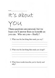 English worksheet: Amazing personal questions to discuss or to write about!