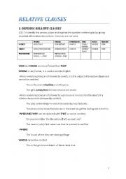 English Worksheet: DEFINING AND NON-DEFINING RELATIVE CLAUSES