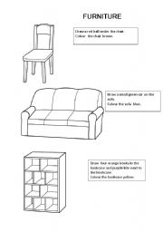 English Worksheet: colours,furniture,preposition