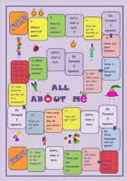 English Worksheet: All about Me Board Game