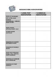 English Worksheet: Researching newspapers - Media work for comparing two newspapers