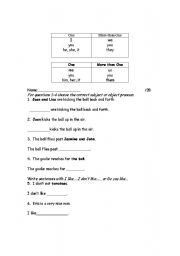 English worksheet: Using subject and object pronouns in the ESL classroom