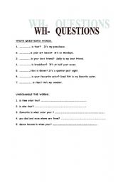English worksheet: wh- questions