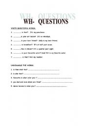 English Worksheet: wh- questions