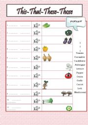 English Worksheet: Demonstrative This-These-That-Those SET I (vegetables vocabulary)